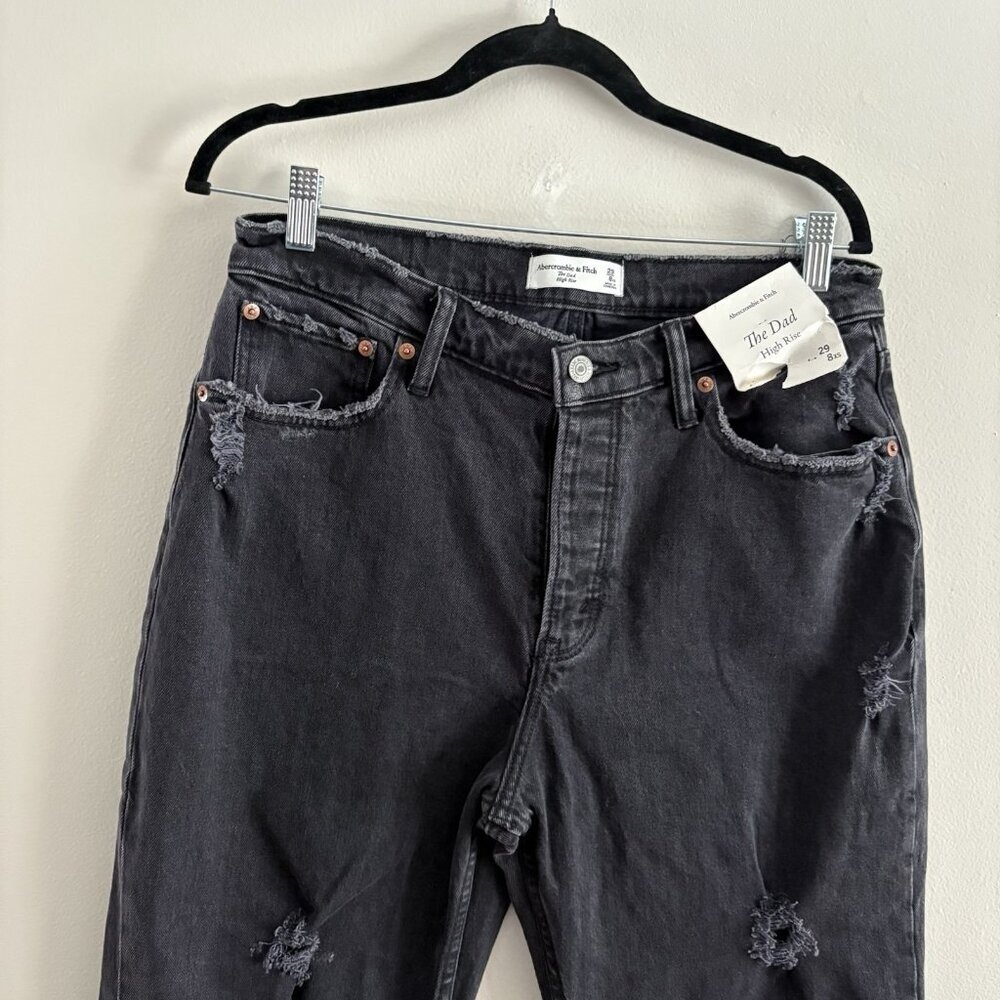 Abercrombie & Fitch Women 29/8XS Black Distressed The Dad High Rise Jeans NWT - Picture 6 of 16